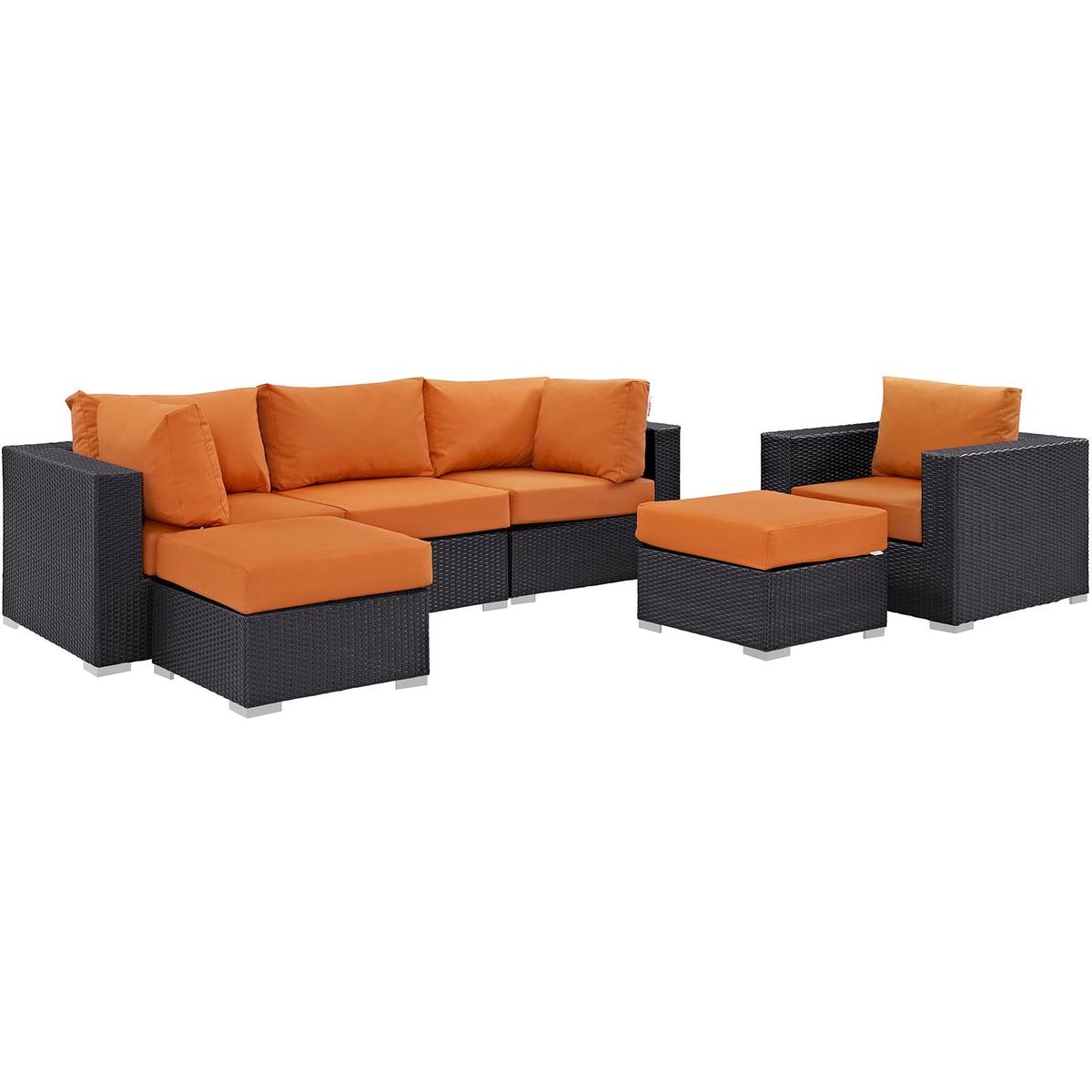 Modway Convene 6 Piece Outdoor Patio Sectional Set - EEI-2207 - EEI-2207 - Espresso Orange