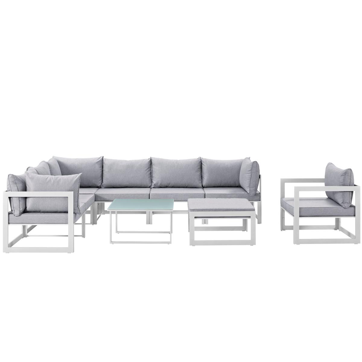 Modway Fortuna 9 Piece Outdoor Patio Sectional Sofa Set - EEI-1734 - EEI-1734 - White Gray