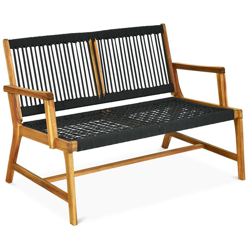 2-Person Acacia Wood Yard Bench, Black - Black
