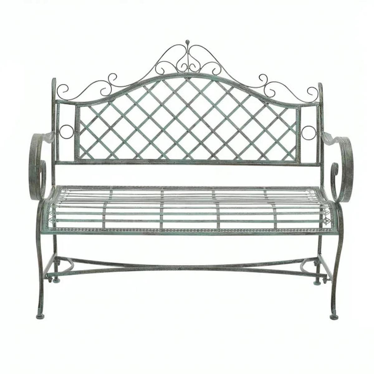 Abner Wrought Iron Garden Bench in Antique Green