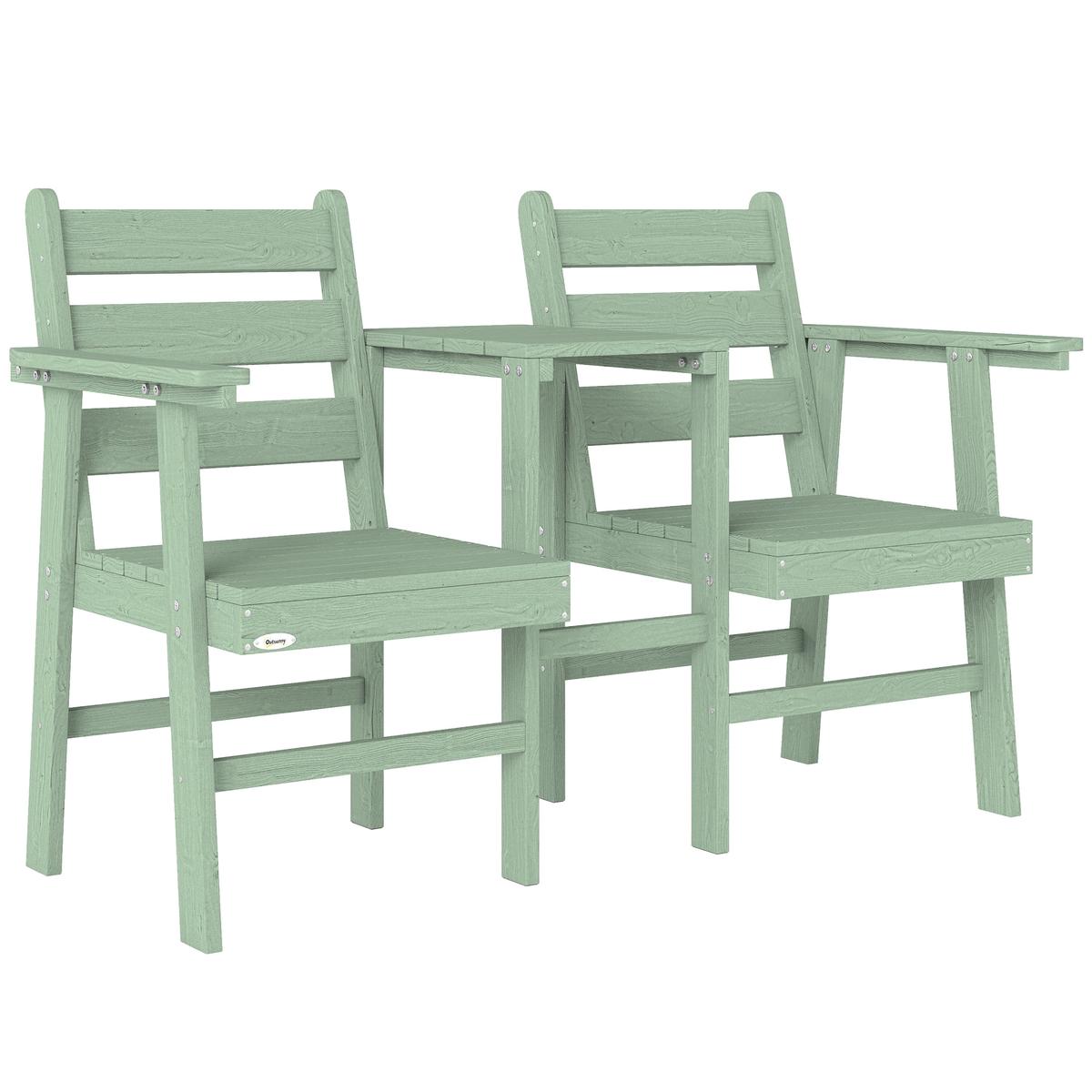 Garden Bench for Two with Built In Table Comfortable Wooden Seat for Patio or Balcony Green