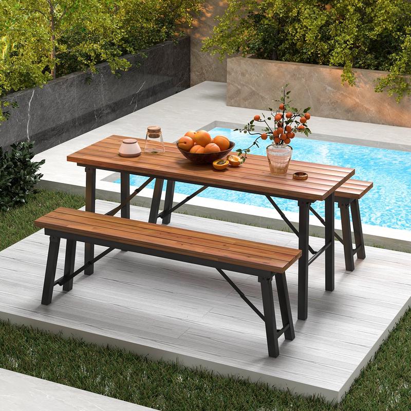 *Folding Picnic Bench Set Rectangular Acacia Wood Dining Camping BBQ Benches